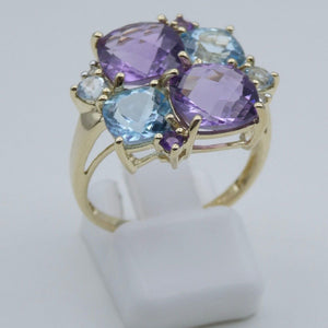 Damen Ring Topas & Amethyst 375er - 9 K Gold Gr. 57 18,1 mm Ø Wie Neu!