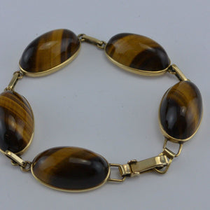 Vintage Armband mit Tigerauge / 375er - 9 Karat Gelbgold / ca. 19,5 cm