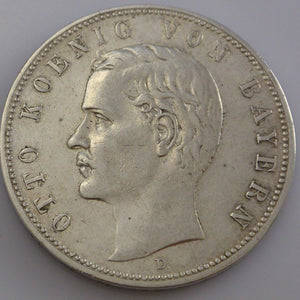 5 MARK OTTO KÖNIG 1908 D VON BAYERN MÜNZE SILBER .