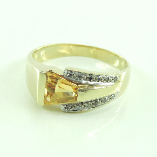 Vintage Damen Ring 585er 14 Karat Gelbgold mit Citrin&Diamanten 60 19,1 mm Ø *