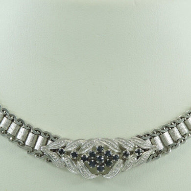 Vintage 835er Silber Damen Collier mit Saphir Rhodiniert