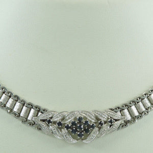 Vintage 835er Silber Damen Collier mit Saphir Rhodiniert