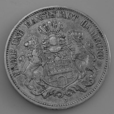 5 Mark Silbermünze Dt. Kaiserreich 1894 J- Hansestadt Hamburg