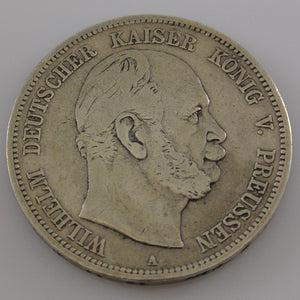 5 Mark Silber Silbermünze / Wilhelm Deutscher Kaiser König V. Preussen / 1876 A