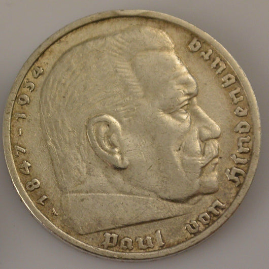 Drittes Reich 5 Reichsmark Silbermünze 1935 A - Paul von Hindenburg