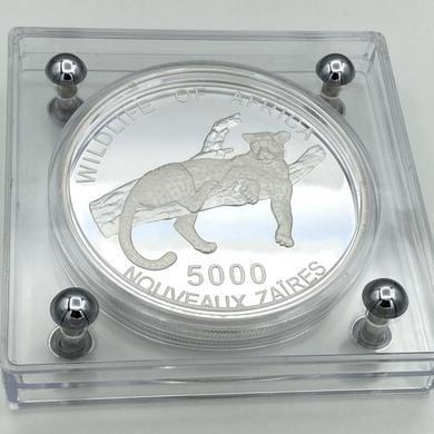 SILVER ZAIRE PROOF 1/2 KILO LEOPARD 5000 NOUVEAUX ZAIRES AFRICAN WILDLIFE 1996-