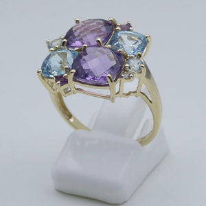 Damen Ring Topas & Amethyst 375er - 9 K Gold Gr. 57 18,1 mm Ø Wie Neu!