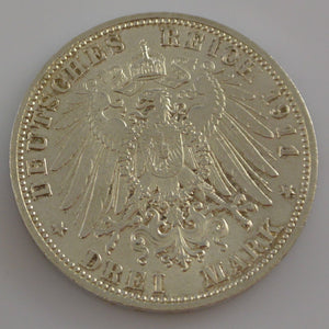 3 Mark Silbermünze dt. Kaiserreich 1911 D - Luitpold Prinz Regent v. Bayern