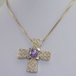 835 Silber-Kette - mit Kreuz „Amethyst “ / ca. 60 cm