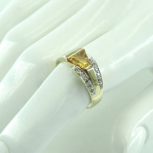 Vintage Damen Ring 585er 14 Karat Gelbgold mit Citrin&Diamanten 60 19,1 mm Ø *