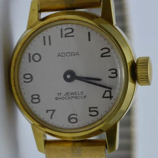 ADORA 17 Jewels Shockproof - Damenuhr / Handaufzug / Edelstahl vergoldet