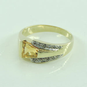 Vintage Damen Ring 585er 14 Karat Gelbgold mit Citrin&Diamanten 60 19,1 mm Ø *