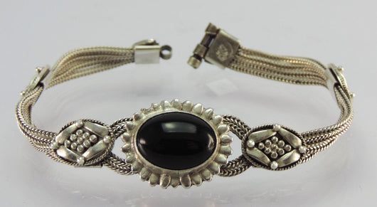 Vintage Damen Silberarmband mit Onyx 925er Silber