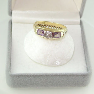 Vintage Damen-Ring mit Diamanten & Amethysten / 585er - 14 K Gelbgold*