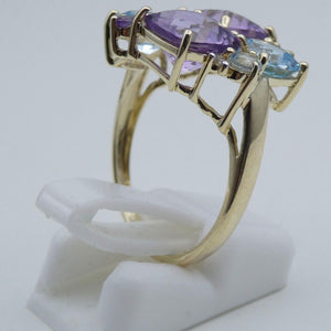 Damen Ring Topas & Amethyst 375er - 9 K Gold Gr. 57 18,1 mm Ø Wie Neu!