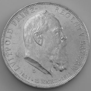 5 Mark Silbermünze Dt. Kaiserreich 1911 D - Luitpold Prinz-Regent v. Bayern