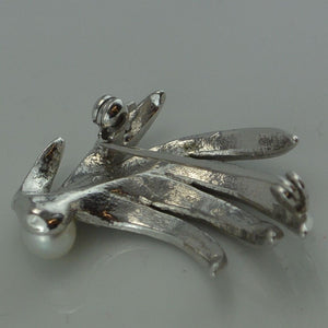 Brosche mit Perle & Markasiten Steine/ 925er Silber