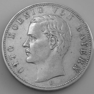 5 MARK OTTO KÖNIG 1908 D VON BAYERN MÜNZE SILBER .