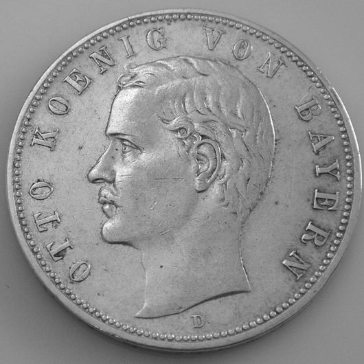 5 MARK OTTO KÖNIG 1908 D VON BAYERN MÜNZE SILBER .