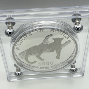 SILVER ZAIRE PROOF 1/2 KILO LEOPARD 5000 NOUVEAUX ZAIRES AFRICAN WILDLIFE 1996-