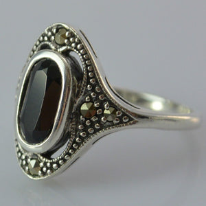 Unisex Ring Onyx mit Markasiten / 925 Silber