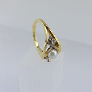 Vintage Damenring Perle & Diamanten / 585er 14 Karat Gold 52 16,5 mm Ø *