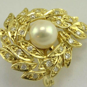 Vintage Brosche mit 0.48 ct. Brillanten & Perle / 585er - 14 Karat Gold