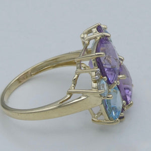 Damen Ring Topas & Amethyst 375er - 9 K Gold Gr. 57 18,1 mm Ø Wie Neu!