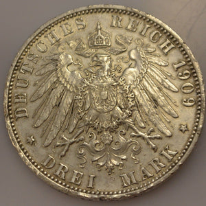 3 Mark Silbermünze dt. Kaiserreich 1909 A - Wilhelm II. Preussen