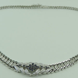 Vintage 835er Silber Damen Collier mit Saphir Rhodiniert