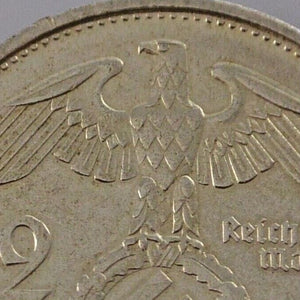 Third Reich 2 Reichsmark Silver coin 1938 B - Hindenburg with HK