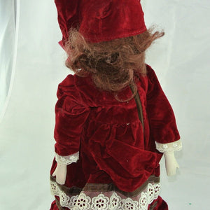 Puppe mit Rotem Kleid / Porzellankopf & Stoffkörper / ca. 47 cm