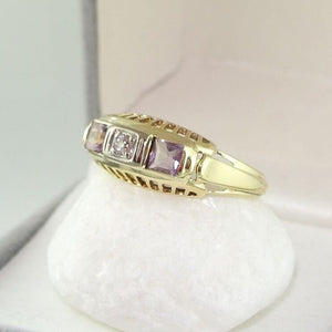 Vintage Damen-Ring mit Diamanten & Amethysten / 585er - 14 K Gelbgold*