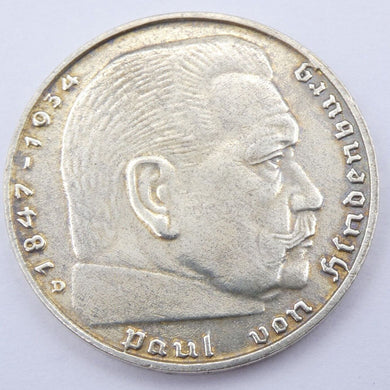 Drittes Reich 2 Reichsmark Silbermünze 1939 D - Hindenburg mit HK