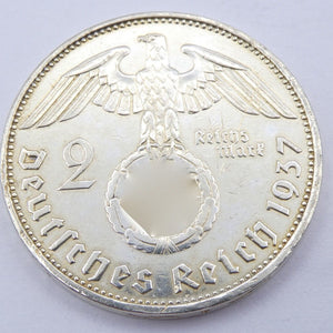 Drittes Reich 2 Reichsmark Silbermünze 1937 A - Hindenburg mit HK