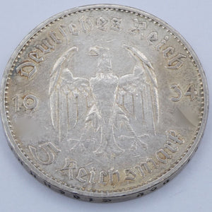 Drittes Reich 5 Reichsmark Silbermünze 1934 E Garnisonkirche