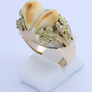 GRANDEL-RING GOLD 585er 14 KARAT EICHELDEKOR JAGDSCHMUCK Größe 64 20,3 mm Ø