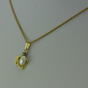 Vintage Anhänger 0,02 ct. Diamant & Perle / 585er 14 Karat Gold 43cm