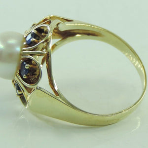 Vintage Damen Ring mit Perle & Turmalin/ 585er - 14 Karat Gold / 54 17,2 mm Ø *