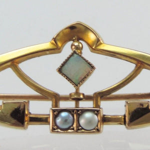 Vintage Brosche mit Opal & Perlen / 333er - 8 Karat Gelbgold