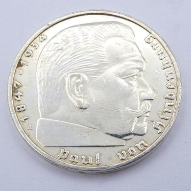 Drittes Reich 2 Reichsmark Silbermünze 1937 A - Hindenburg mit HK