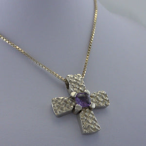 835 Silber-Kette - mit Kreuz „Amethyst “ / ca. 60 cm