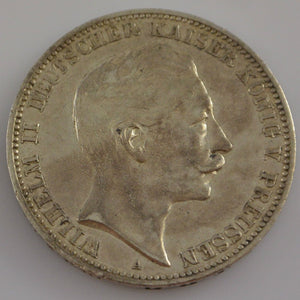 3 Mark Silbermünze dt. Kaiserreich 1909 A - Wilhelm II. dt. Kaiser Preussen