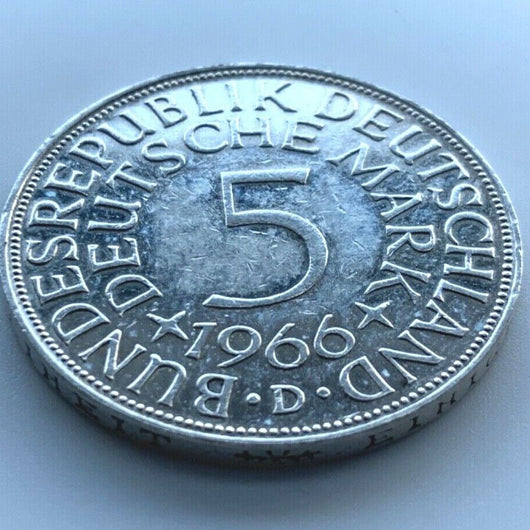 5 Deutsche Mark Silberadler 1966 D
