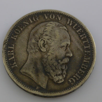 5 MARK KARL WÜRTTEMBERG 1876 F / SEHR SELTEN !!!