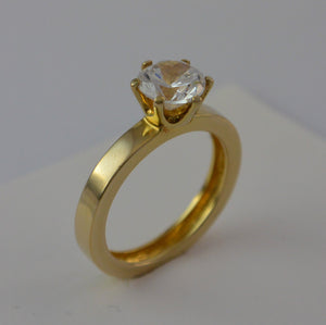 eleganter Solitär-Ring - mit Zirkonia / 925er Silber - vergoldet