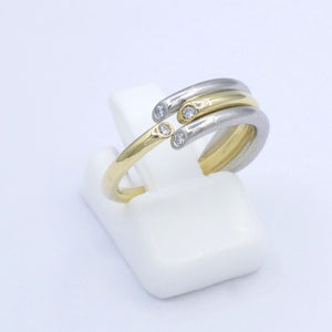 Damenring 750er-18 K Gelbgold & 950 Platin mit Diam. ca. 0.15 ct. /52 16,5 mm Ø