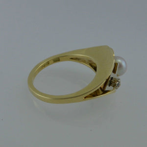 Vintage Damenring Perle & Diamanten / 585er 14 Karat Gold 52 16,5 mm Ø *