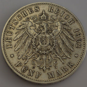 5 Mark Deutsches Reich Wilhelm II. König von Württemberg 1902 F