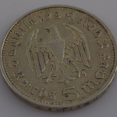 Münze Dt. Reich 1935 D - 5 Reichsmark Paul von Hindenburg